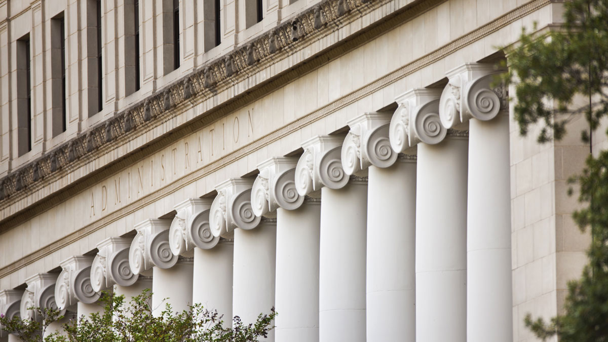 The columns of the J.K. Williams Administration Building