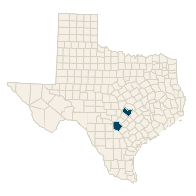 Graphic of Texas counties map showing highlighted counties in the San Antonio area