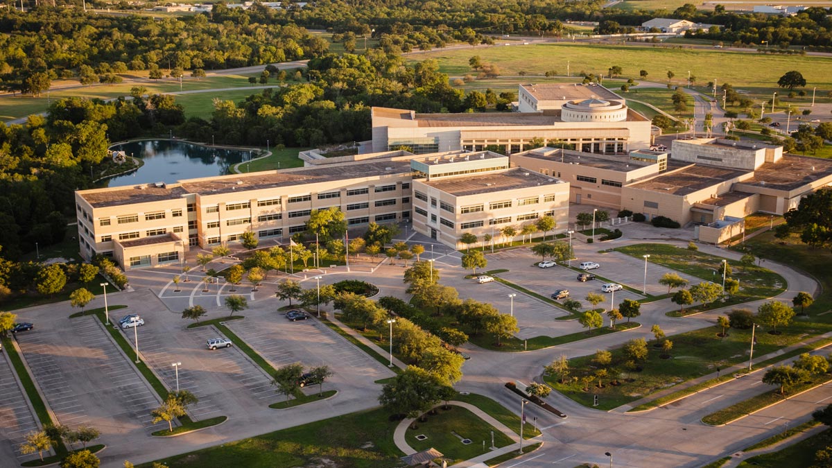 An aerial view of the George H.W. Bush Presidential Library and Museum
